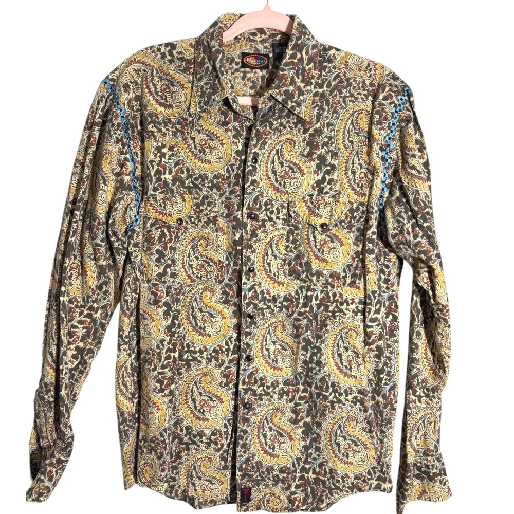 Martini Ranch Vintage Western Shirt Mens Paisley w Embroidery Baddie Rare sz LG